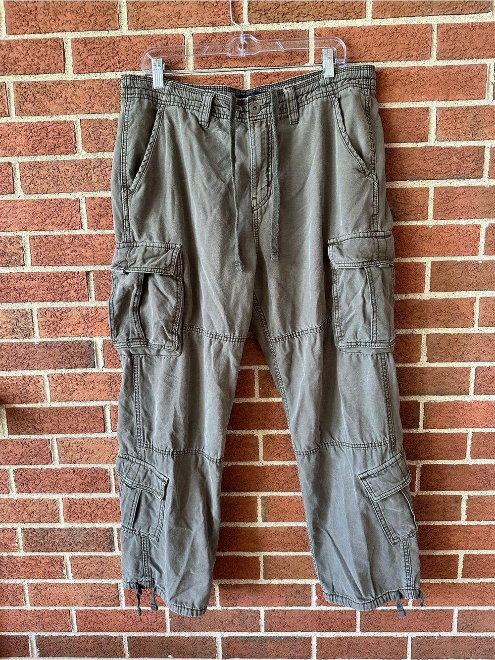 Y2K Aeropostale Men’s Baggy Cargo Pants Gray Canvas Cotton Straight Leg, L